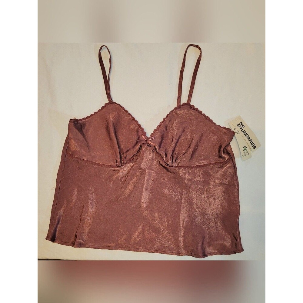 No Boundaries Size XL Rose-Mauve Satin Cami with Scallop Trim NWT